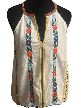 Anthropologie Love Sam Jillian Embroidered cotton linen Top S